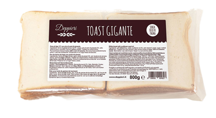 4 X Pane Toast Gigante 15X15 Deppieri Da 800gr Congelato